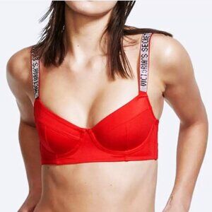 32DDD Victoria's Secret Swim Shine Strap Logo Strappy Bikini Top Push Up w/o pad